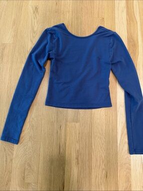 Low Back Long Sleeve Crop Top - slate blue